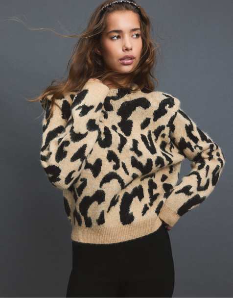 Stradivarius pull en maille à imprimé léopard beige - view 1