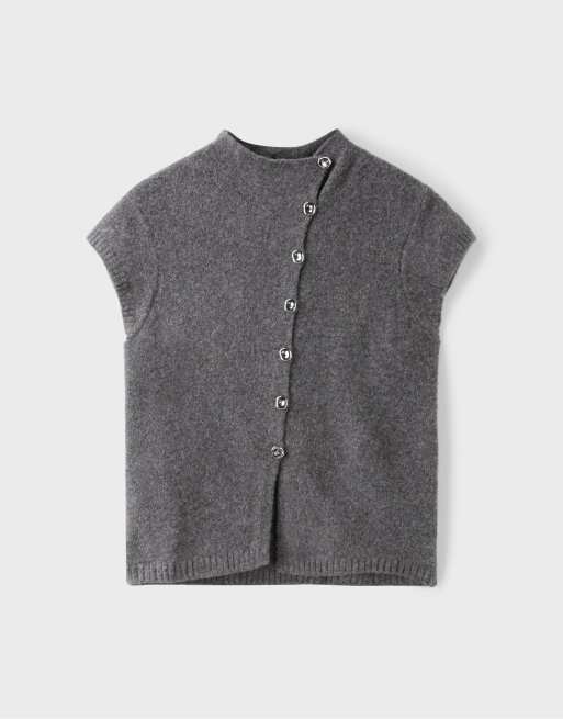 Stradivarius pull en maille à manches courtes et col montant gris foncé, 6 de 7