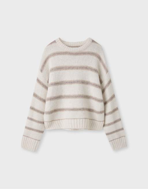 Stradivarius pull en maille à rayures écru, 6 de 7