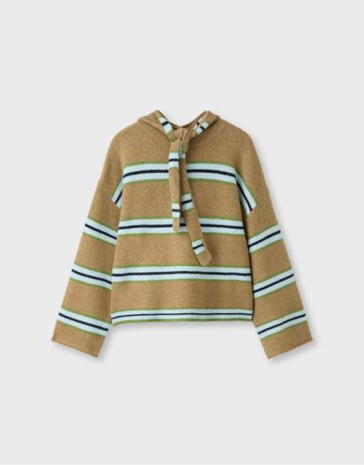 Stradivarius pull en maille avec écharpe vert olive, 6 de 7
