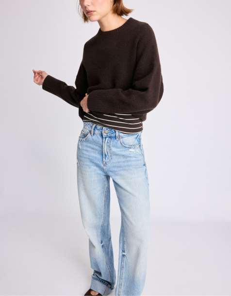 Stradivarius pull en maille basique toucher doux marron - view 1
