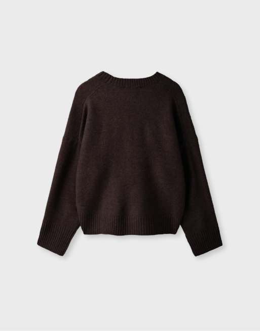 Stradivarius pull en maille basique toucher doux marron, 7 de 7