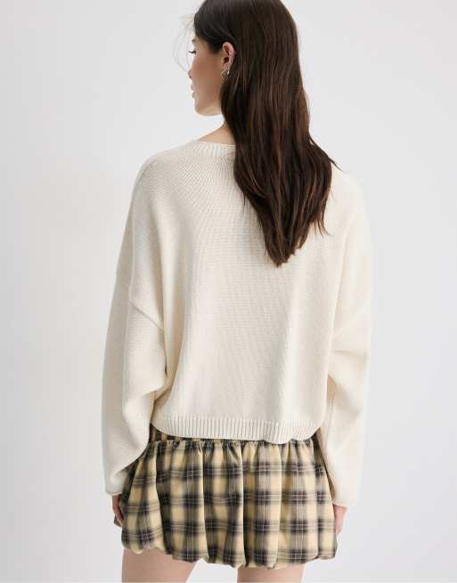 Stradivarius pull en maille court Number couleur vanille, 3 de 7