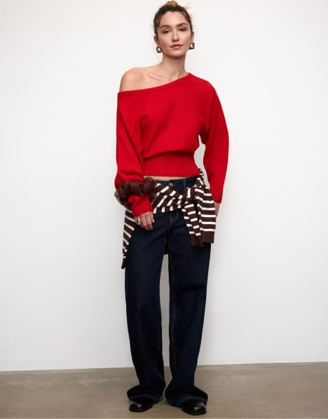 Stradivarius - Pull en maille douce à encolure bateau - Rouge - view 1