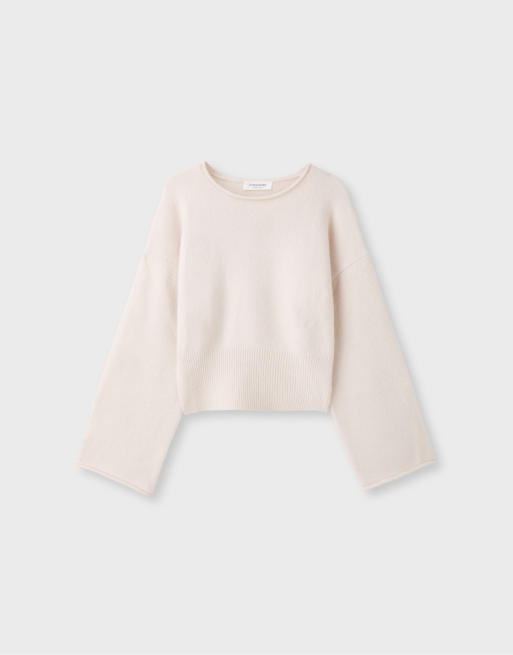 Stradivarius pull en maille douce à taille élastiquée couleur pierre, 6 de 7