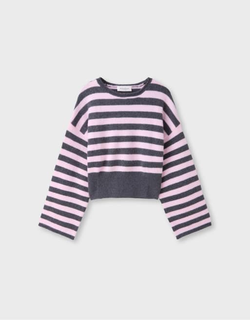 Stradivarius pull en maille douce à taille élastiquée rose pastel, 6 de 7