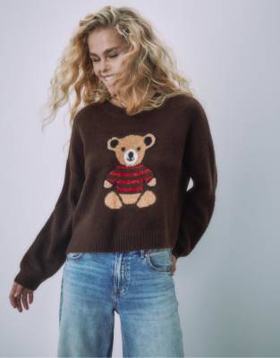 Stradivarius - Pull en maille jacquard - Marron-Brown