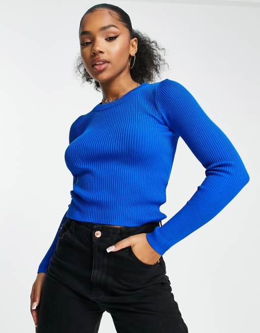 Stradivarius Pull en maille nervur e Bleu ASOS