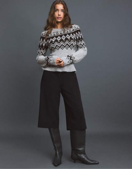 Stradivarius pull jacquard péplum gris chiné, 2 de 7