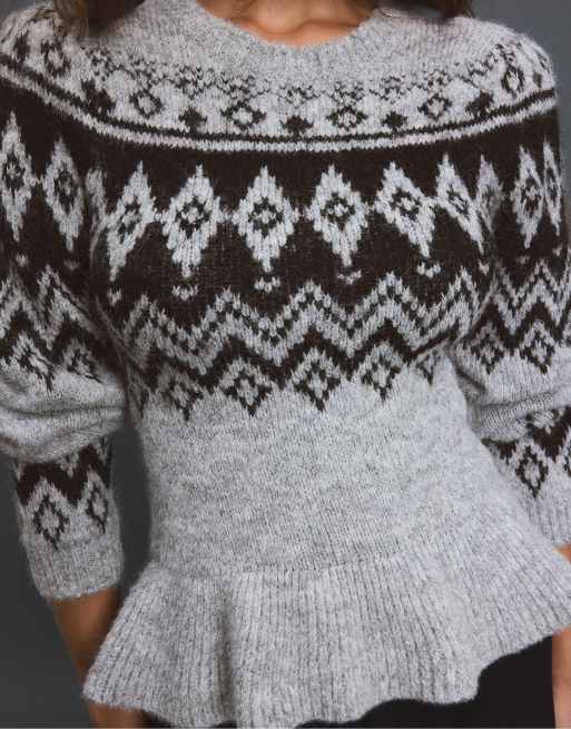 Stradivarius pull jacquard péplum gris chiné, 3 de 7