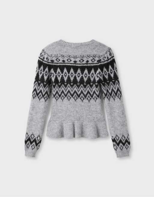 Stradivarius pull jacquard péplum gris chiné, 7 de 7