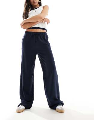 Stradivarius Petite Tailored Pull On Pants In Navy