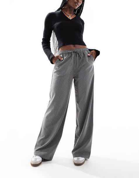 Stradivarius pull on pants in grey pinstripe - view 1