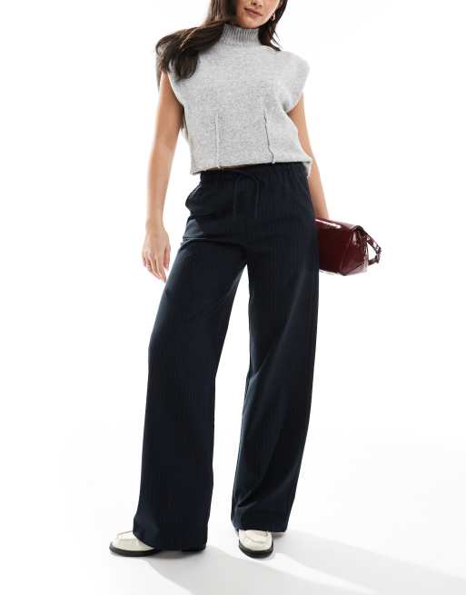 Stradivarius pull on pants in navy pinstripe