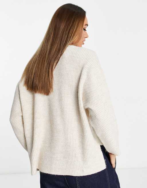 Stradivarius Pull oversize fendu en maille Beige