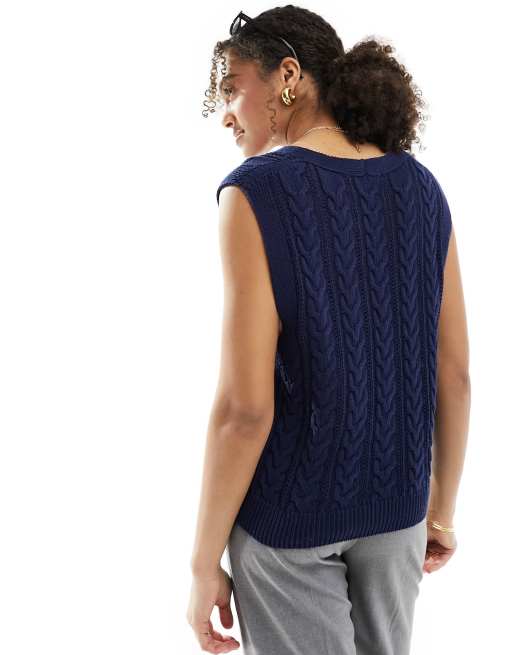 Stradivarius Pull sans manches en maille torsadee Bleu marine