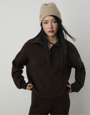 Stradivarius - Pull zippé en maille - Marron-Brown