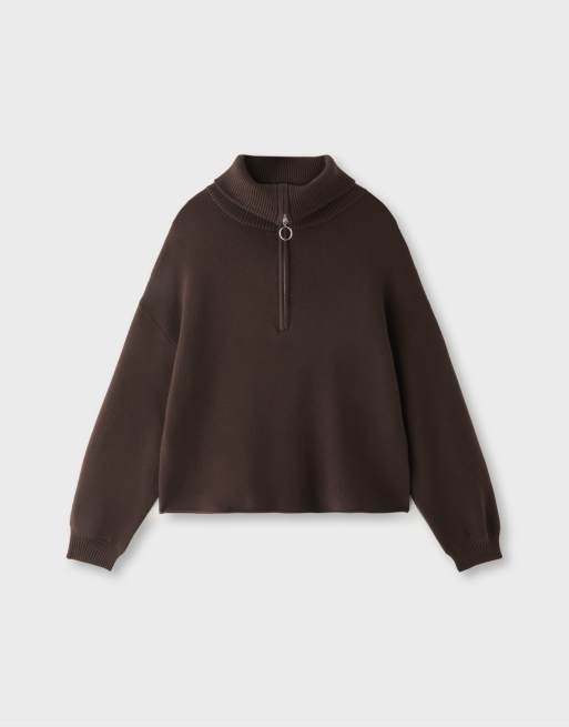 Stradivarius - Pull zippé en maille - Marron, 6 de 7