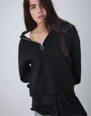 Stradivarius - Pull zippé en maille - Noir