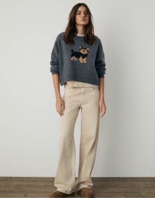 Stradivarius - Pullover aus Intarsienstrick in Dunkelgrau