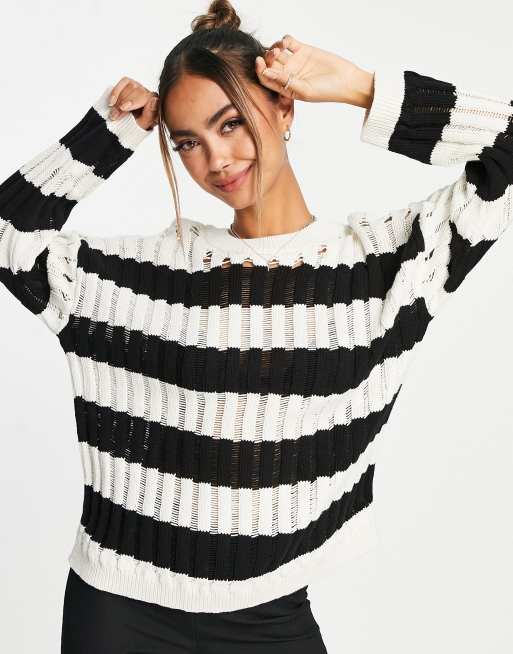 Stradivarius – Pullover aus Leiterstrick mit Streifenmuster | ASOS
