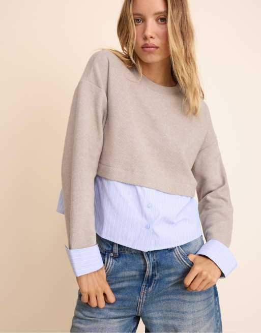 Stradivarius Pullover aus Materialmix in Grau, 5 von 7