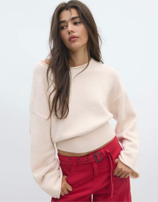 Stradivarius Pullover aus weichem Strick mit Bund in Stone, 5 von 7