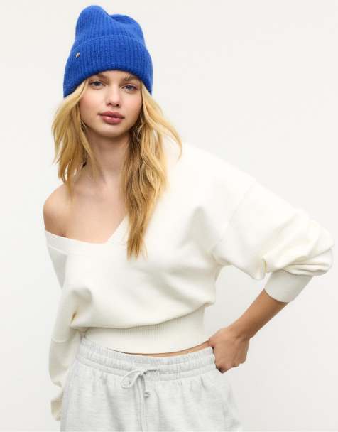 Stradivarius – Pullover in Ecru mit V-Ausschnitt und Fledermausärmeln - view 1