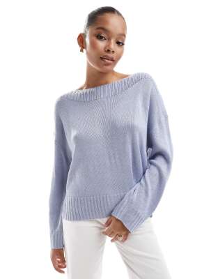 Stradivarius - Pullover in Hellblau mit U-Boot-Ausschnitt