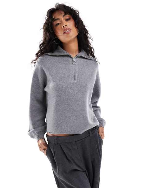 Stradivarius quarter zip jumper in grey - view 1