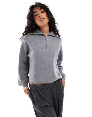 Stradivarius Quarter Zip Sweater In Gray