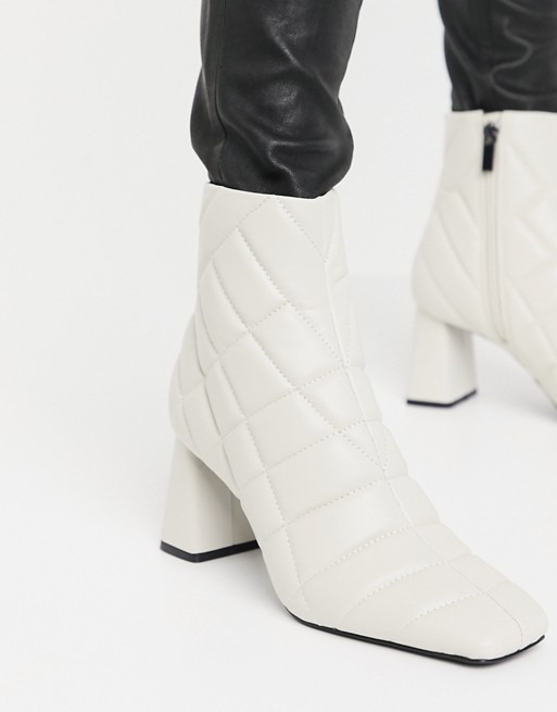 Stradivarius quilt detail heeled boots in ecru | ASOS