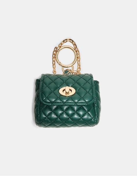 Stradivarius quiltad charm mini-väska i flaskgrön - view 1
