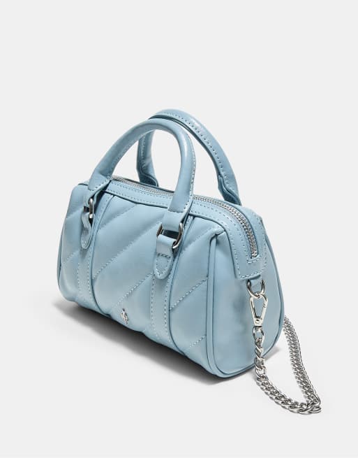 Stradivarius Quilted bowling bag in sky blue, 4 of 4