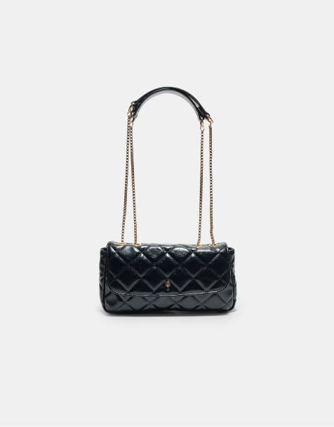 Stradivarius Quilted chain crossbody bag in black - view 1