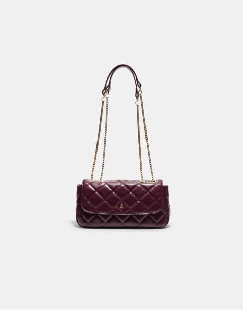Stradivarius Quilted chain crossbody bag in burgundy - view 1