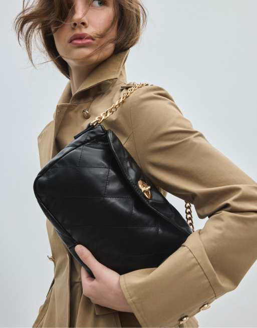 Stradivarius Quilted chain shoulder bag in black, 2 of 4