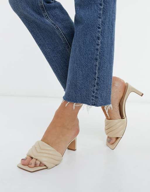 Stradivarius quilted mules in soft beige | ASOS