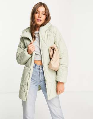 khaki quilted puffer jacket