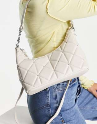 Stradivarius Quilted Shoulder Bag With Long Strap In Ecru white