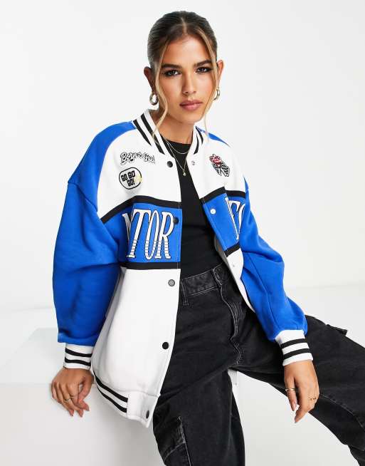 Stradivarius racer jacket in blue | ASOS