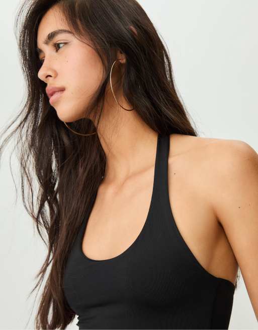 Stradivarius racer neck top in black, 3 of 4