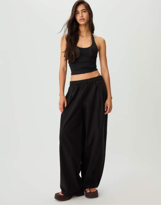 Stradivarius racer neck top in black, 4 of 4