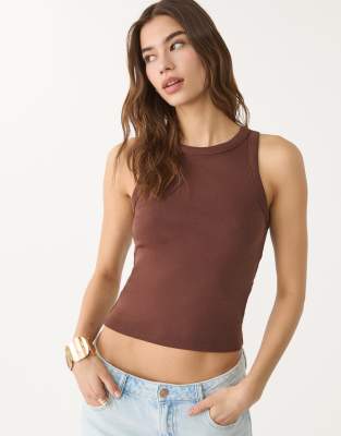 Stradivarius racerback top in brown  - view 1