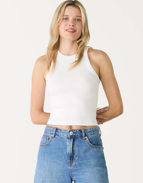 Stradivarius racerback top in white - view 1