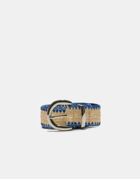Stradivarius Raffia belt with topstitching in blue - view 1