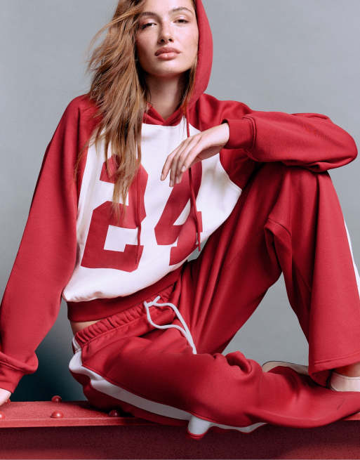 Stradivarius Raglan sleeve hoodie in red, 2 of 7
