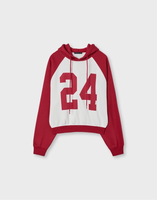 Stradivarius Raglan sleeve hoodie in red, 6 of 7