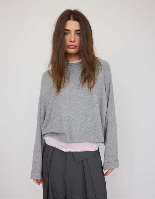 Stradivarius Raglan sleeve jumper in dark grey, 2 of 7