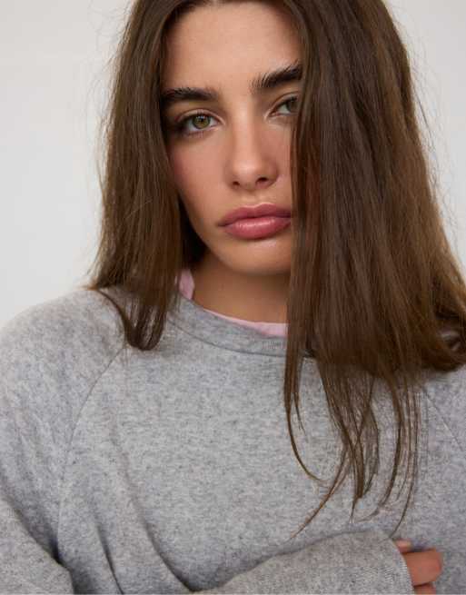 Stradivarius Raglan sleeve jumper in dark grey, 4 of 7